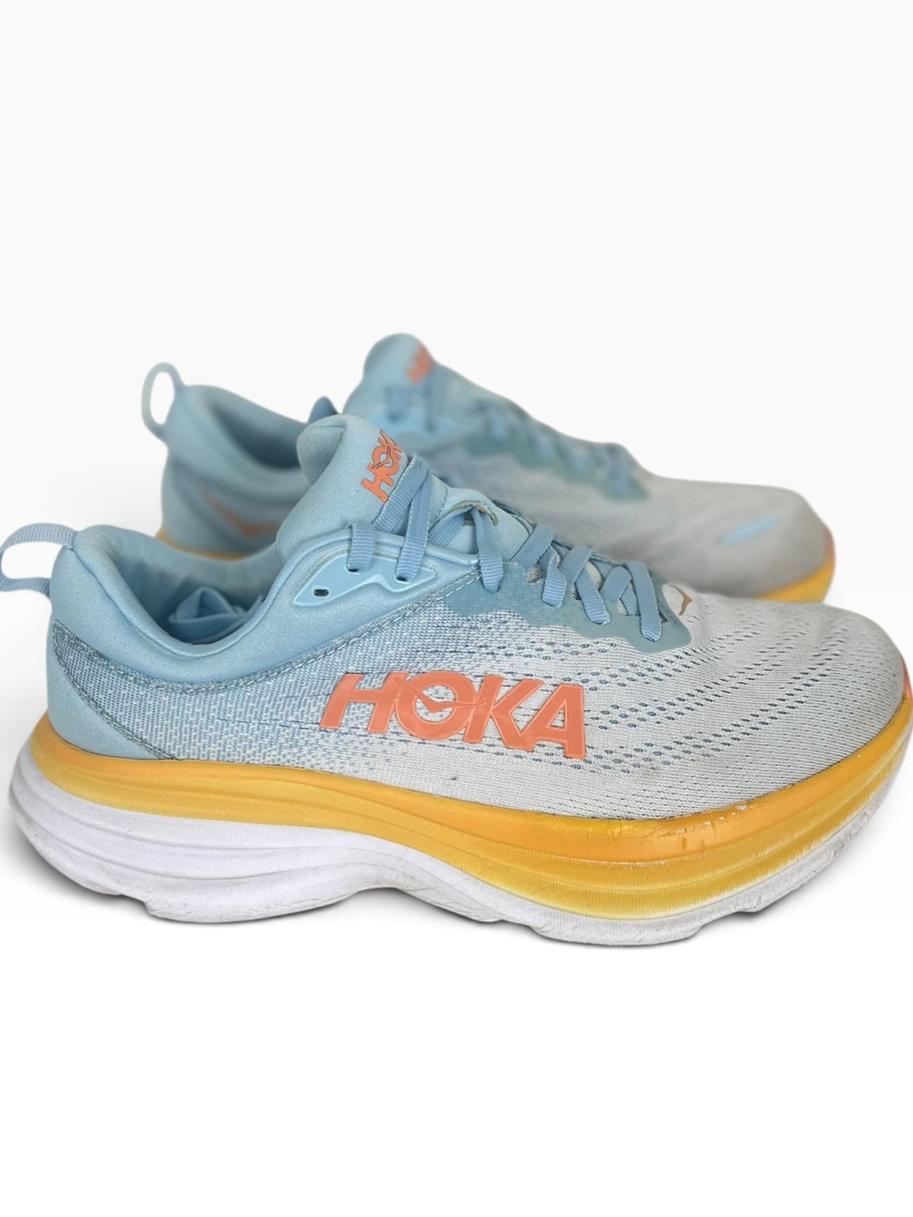 HOKA One One Bondi 8 Running Shoes Womens 10 Wide Blue Yellow Comfort Shoes
